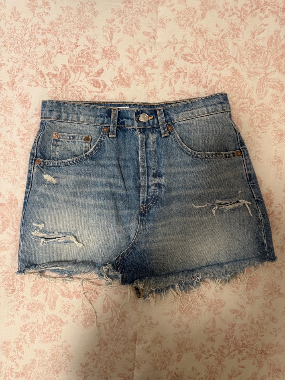 Zara Distressed Denim Mini Skirt